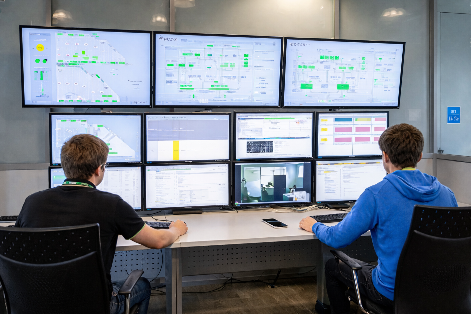 Equipe especializada monitorando redes em centro de operações